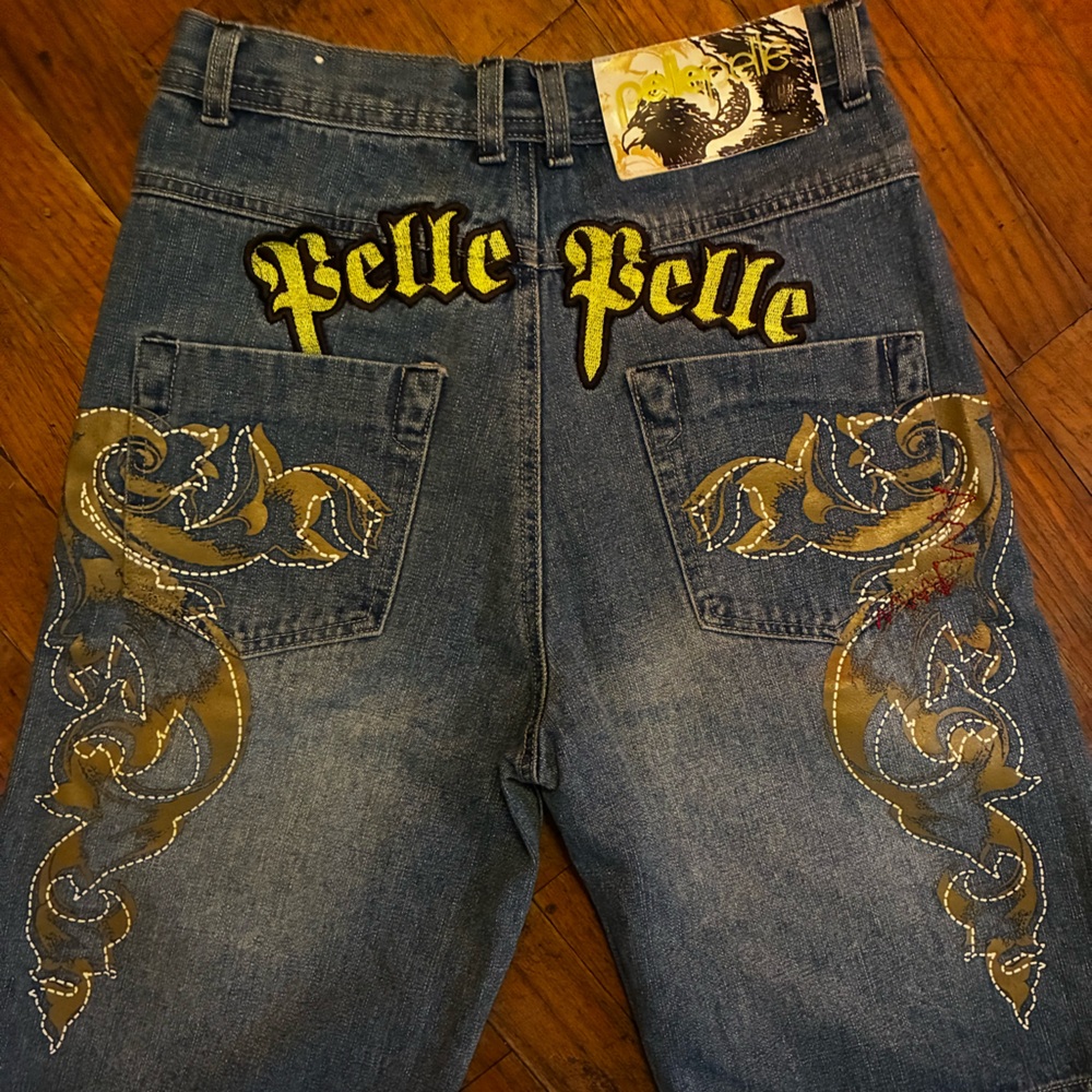 Pelle Pelle Men's Denim Jeans with Gold Embroidery